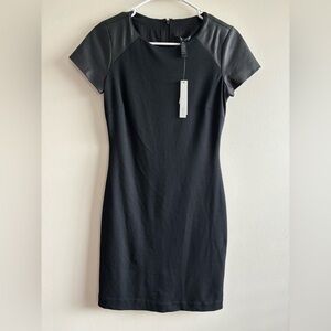 Aqua Elegant Black mini Dress with Textured leather Shoulders Sz XS